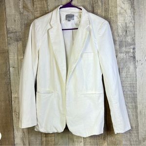 Vintage Dalia White Open Front Linen Blend Lined Jacket w/Lower Waist Po…